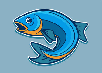 Fototapeta premium Jumping Blue Fish Cartoon: A vibrant and playful cartoon blue fish leaps through the water, its tail fin a blur of motion, a perfect mascot or design element. 
