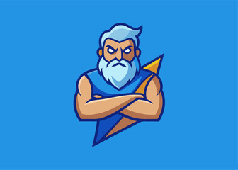 Mythic Deity: A formidable illustration of a deity, exuding power and authority with a stern gaze and crossed arms, set against a vibrant backdrop.