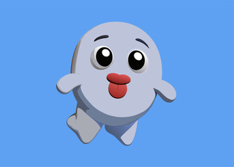 Obraz premium A Whimsical Cartoon Creature: A charming and endearing cartoon character, with a cheerful expression and playful demeanor, floats gracefully against a soft, light blue backdrop.