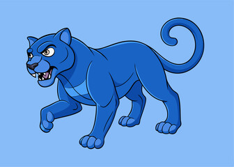Obraz premium Blue Panther: A striking image of a fierce panther, rendered in vibrant shades of blue, showcasing its powerful presence and feline grace.
