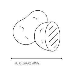 Potato Slice Line Art Vector – Simple Black and White Editable Stroke Illustration