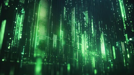 Obraz premium Vibrant green financial chart on a digital screen, symbolizing positive growth.