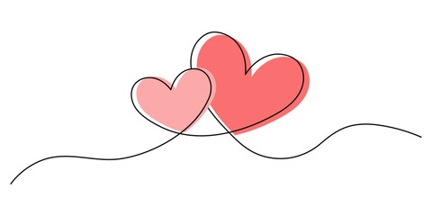 Fototapeta premium Two intertwined hearts in a continuous line drawing. Simple line art of two overlapping hearts for Valentine's Day