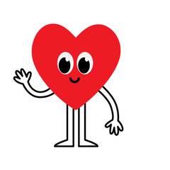 Cartoon heart character waving hello. Cute heart mascot with a friendly wave
