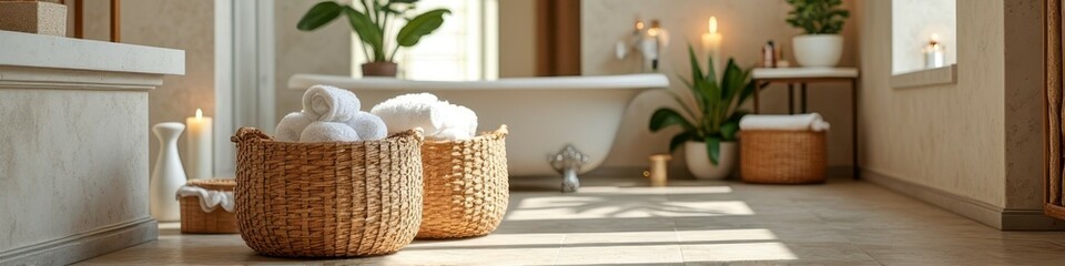 Serene bathroom retreat with cozy decor and elegant bath accents