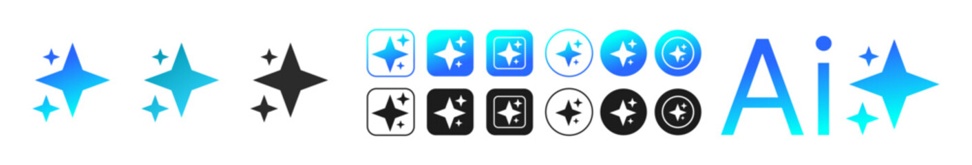 ai icon set. Artificial intelligence stars app logo colorful icon set. Generate icon. AI stars icon. AI generated icon. Ai stars. PNG illustration	