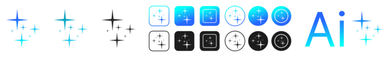 ai icon set. Artificial intelligence stars app logo colorful icon set. Generate icon. AI stars icon. AI generated icon. Ai stars. PNG illustration	