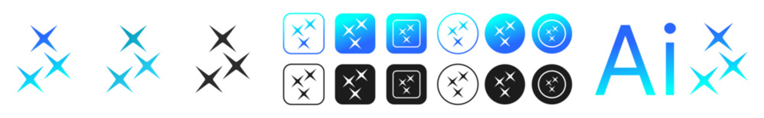 ai icon set. Artificial intelligence stars app logo colorful icon set. Generate icon. AI stars icon. AI generated icon. Ai stars. PNG illustration	