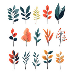 Botanical variety presented through an array of colorful and decorative leaf and berry sprigs.