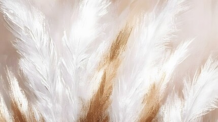 Abstract Beige and White Feather Artwork Painting