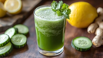 Detox drink with cucumber, lemon, and ginger.