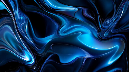 Obraz premium Glossy Abstract Blue Fluid Motion on Dark Background