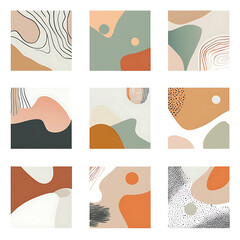 Fototapeta premium Abstract art collage featuring organic shapes, geometric elements, and a calming color palette.