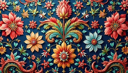 Intricate floral damask, woven textile background, graphic, lace, design element