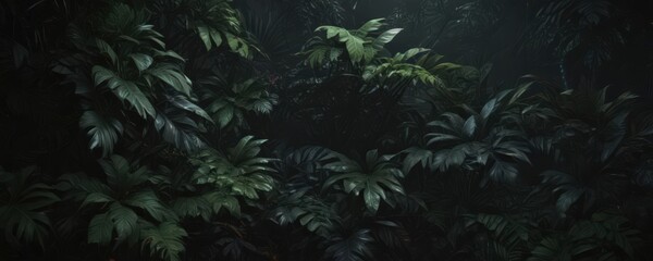 Mysterious jungle foliage, dense, textured leaf overlay, elegant darkness , organic, design, foliage
