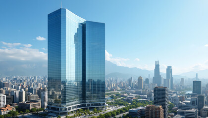 Obraz premium Modern skyscraper in an urban city landscape.