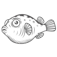Dwarf Puffer Fish Line Art Illustration