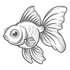 Fantail Goldfish Outline Illustration, Carassius Auratus