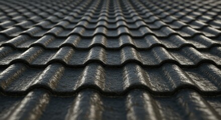 Dark roofing tiles pattern with wave design creating textured background