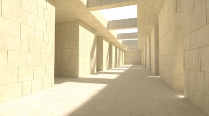 Sunlit Beige Stone Corridor Architectural Design