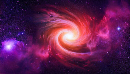 image of spiral nebula and light in red violet tones