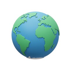 Naklejka premium Cute Cartoon Earth Globe Icon. 3D Realistic Planet for Earth Day, Environment Day, Sustainability, 