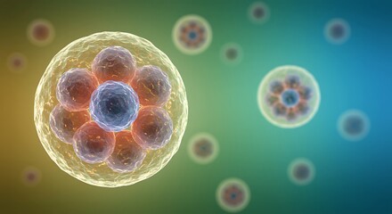 Microscopic View: Embryonic Stem Cells, Cellular Therapy, 3D Medical Illustration, Regenerative     