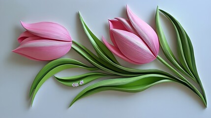 Obraz premium Pink and Green Paper Quilling Tulips Floral Art