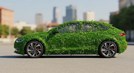 Eco-Friendly EV: Green Energy Concept, Electric Car, Nature's Embrace, Sustainable Future,          