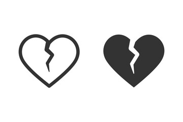 Broken heart icon. Silhouette of a heart broken. Symbolizes heartbreak, loss, sadness, or emotional pain.