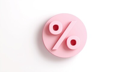 Minimalistic 3D pastel pink percentage icon showcasing smooth geometry with soft shadows on a clean white background, perfect for modern designs and creative projects