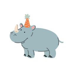 Cute rhinoceros in flat style isolated on white background, vector cartoon illustration.