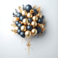 Navy & Gold Balloon Bouquet: Elegant Party Decor, Festive Celebration, Luxury Design, White         