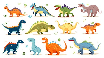 Professional Set of Colorful Vector Flat Style Prehistoric Creatures for Educational Purposes