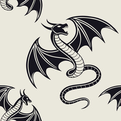 Black dragon design featuring wings and serpent body on a light background suitable for various creative projects Generative AI