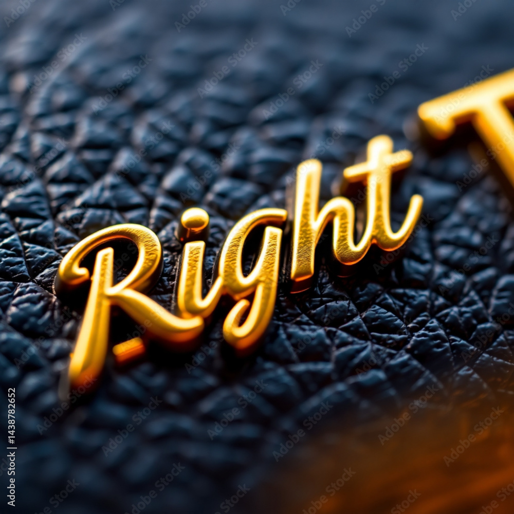 Poster golden right text on a textured dark surface with a blurred golden letter t in the background view c