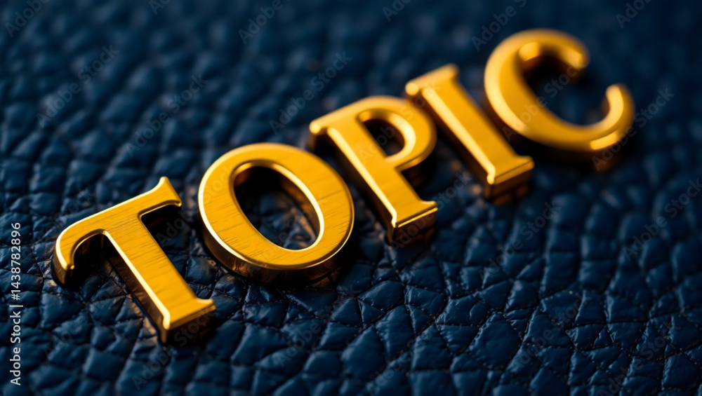 Poster topic text in golden letters on a textured blue surface for a presentation or a discussion point of 