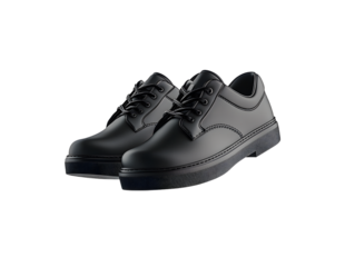 we see a pair of black school shoes floating in the air, white background, cinermatic lighting
