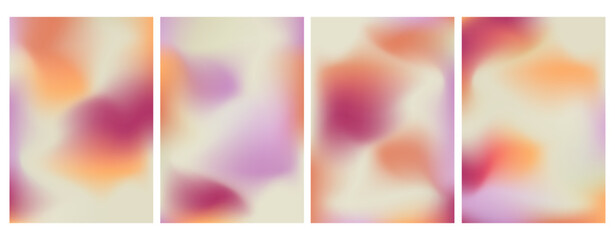 Obraz premium Pastel abstract background with pink, purple and beige gradient mesh vector set illustration. Dynamic color flow poster, banner, web, smartphone screen, presentations and prints