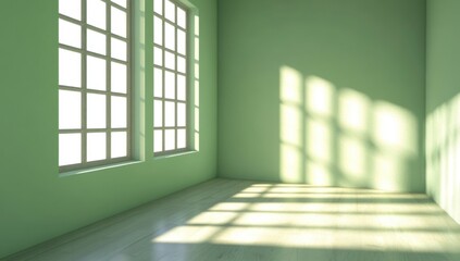 Obraz premium Empty room with large windows, soft light and shadows
