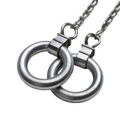 Obraz premium Closeup of elegant silver gymnastic rings hanging on chains gray metal on transparent background