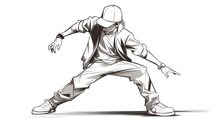 Fototapeta premium Professional Teenager Dancer Hip Hop Breakdance Outline Vector Illustration
