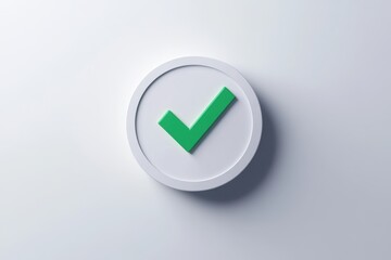 Simple green checkmark in a white circle.  A 3D rendered graphic of a green checkmark inside a white circle, set against a plain white background.  The graphic is minimalist and modern, 