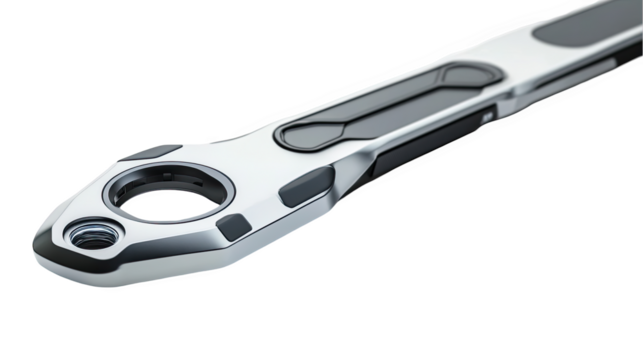 Modern sleek silver metal wrench tool design illustration 3d grey part on transparent background
