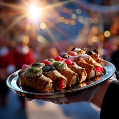 Realistic Image of Tasty Italian Skewers with Wine for Ferragosto Dinner