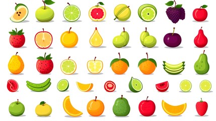 Colorful Vector Fruit Icons Cartoon Illustration Set for Marketing Designs