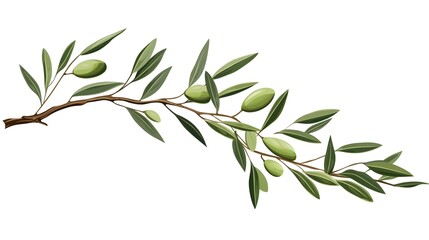 High-quality image of a dark olive tree branch isolated on white background for artistic designs