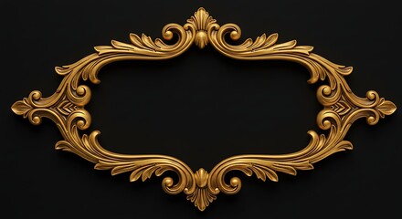 Elegant Gold Flourish Frame: Black Background Decorative Design Element for Luxury Branding,        