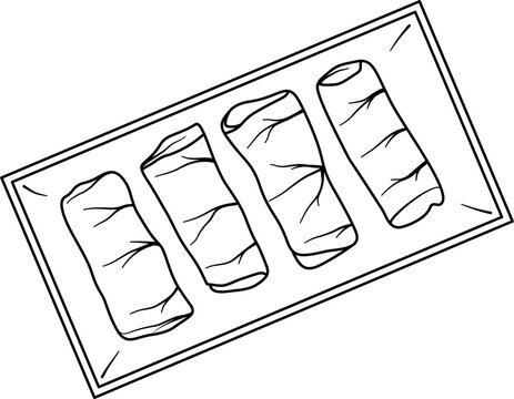 black and white spring rolls on tray clip art preview