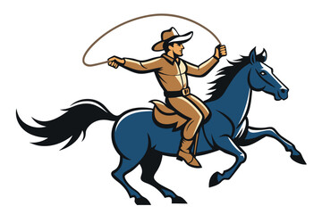 A running horse with cowboy and lasso silhouette vector, Cowboy with lasso in his hand on galloping horse vector symbol.